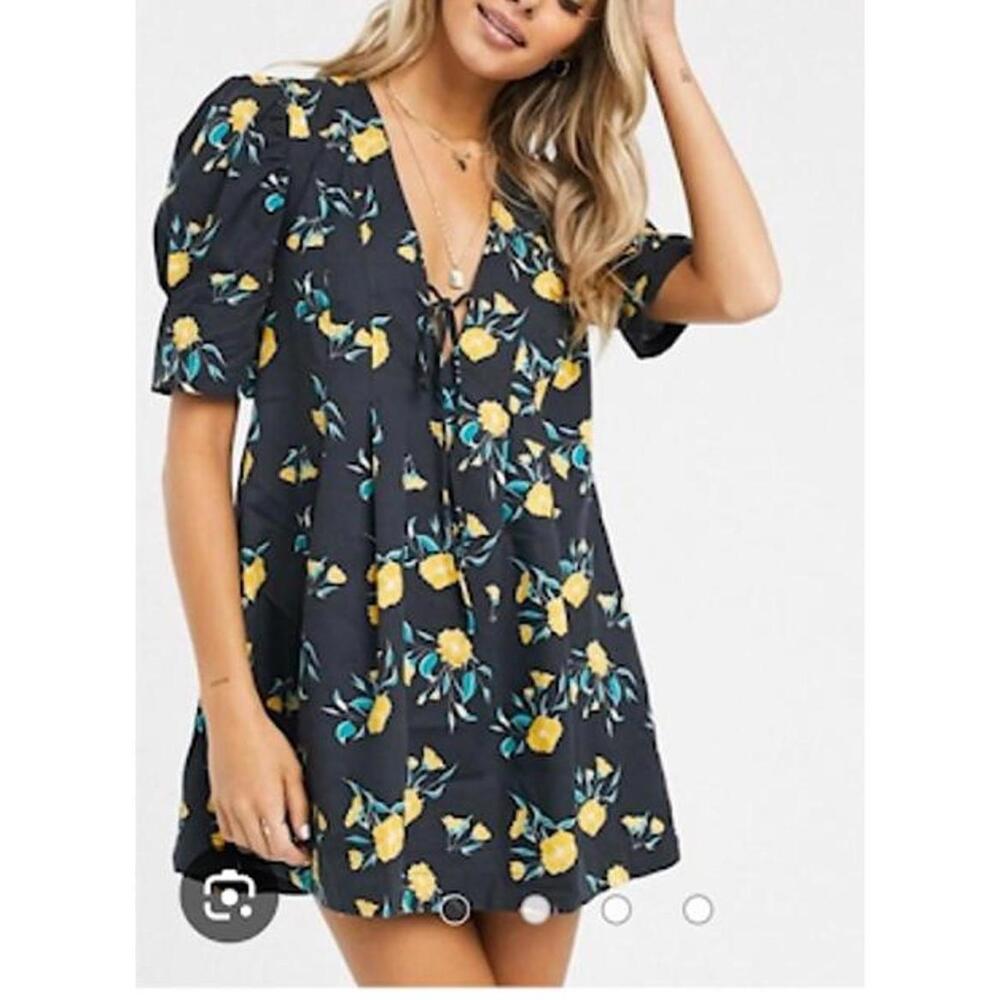 Free People Black Adelle Floral‎ Mini Dress Tunic Size XS